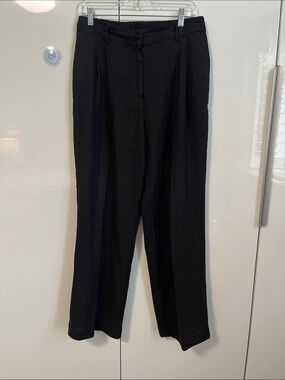 Rachel Zoe Black Wide-Leg Pleated Linen Blend Trousers, Size 8